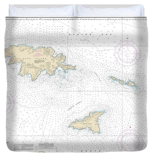 Nautical Chart 16421 Ingenstrem Rocks Attu Island Duvet Cover