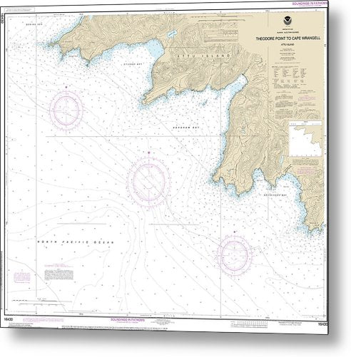 A beuatiful Metal Print of the Nautical Chart-16430 Attu Island Theodore Pt-Cape Wrangell - Metal Print by SeaKoast.  100% Guarenteed!