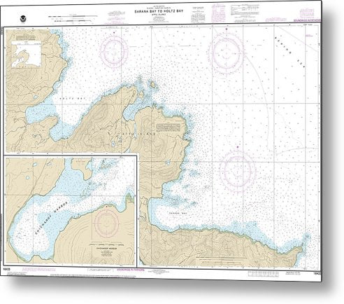A beuatiful Metal Print of the Nautical Chart-16433 Sarana Bay-Holtz Bay, Chichagof Harbor - Metal Print by SeaKoast.  100% Guarenteed!