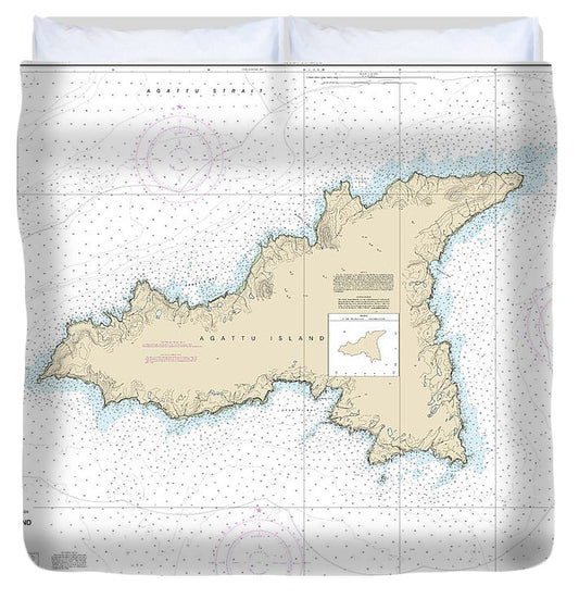 Nautical Chart 16434 Agattu Island Duvet Cover