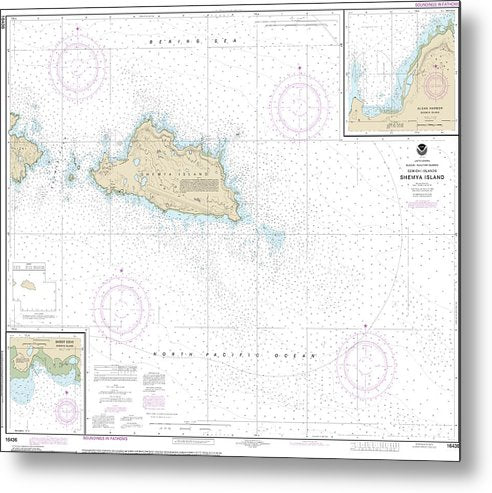 A beuatiful Metal Print of the Nautical Chart-16436 Shemya Island, Alcan Harbor, Skoot Cove - Metal Print by SeaKoast.  100% Guarenteed!