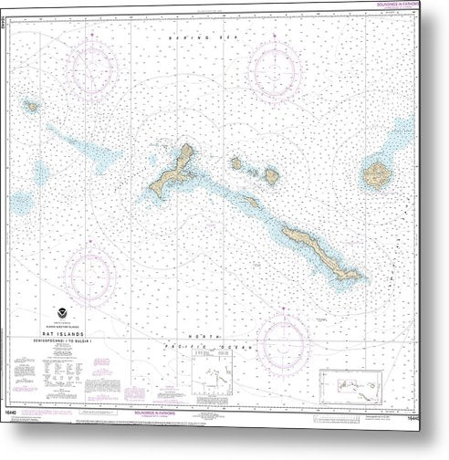 A beuatiful Metal Print of the Nautical Chart-16440 Rat Islands Semisopochnoi Island-Buldir L - Metal Print by SeaKoast.  100% Guarenteed!