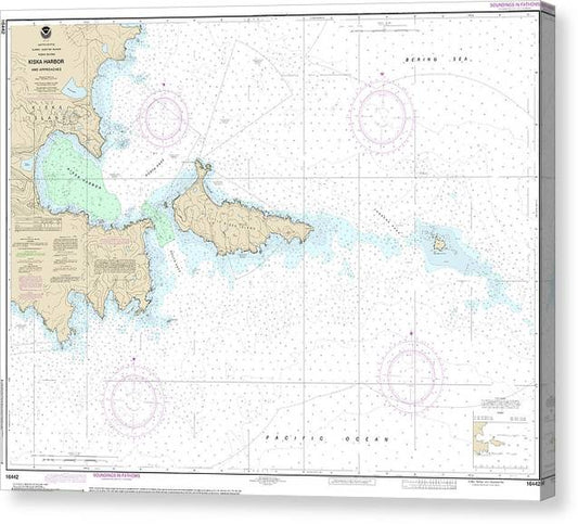 Nautical Chart-16442 Kiska Harbor-Approaches Canvas Print