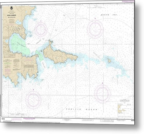 A beuatiful Metal Print of the Nautical Chart-16442 Kiska Harbor-Approaches - Metal Print by SeaKoast.  100% Guarenteed!