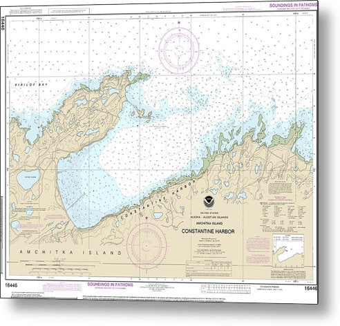 A beuatiful Metal Print of the Nautical Chart-16446 Constantine Harbor, Amchitka Island - Metal Print by SeaKoast.  100% Guarenteed!