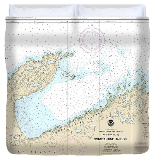 Nautical Chart 16446 Constantine Harbor, Amchitka Island Duvet Cover