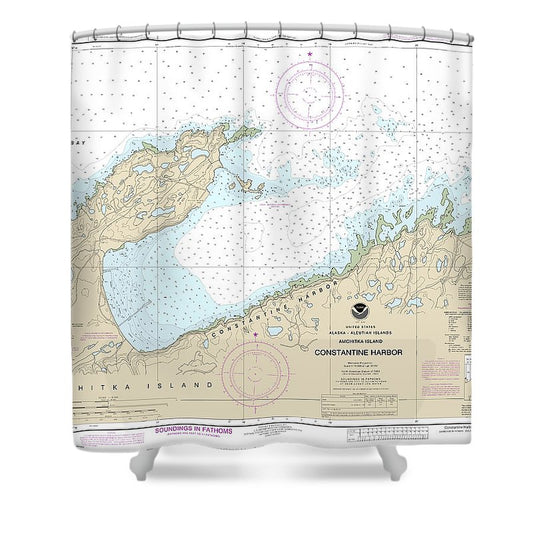Nautical Chart 16446 Constantine Harbor, Amchitka Island Shower Curtain