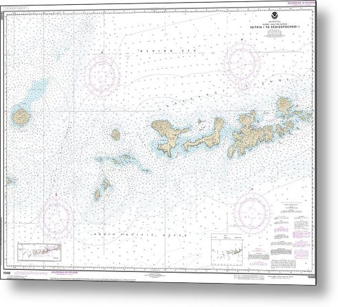 A beuatiful Metal Print of the Nautical Chart-16460 Igitkin Ls-Semisopochnoi Island - Metal Print by SeaKoast.  100% Guarenteed!