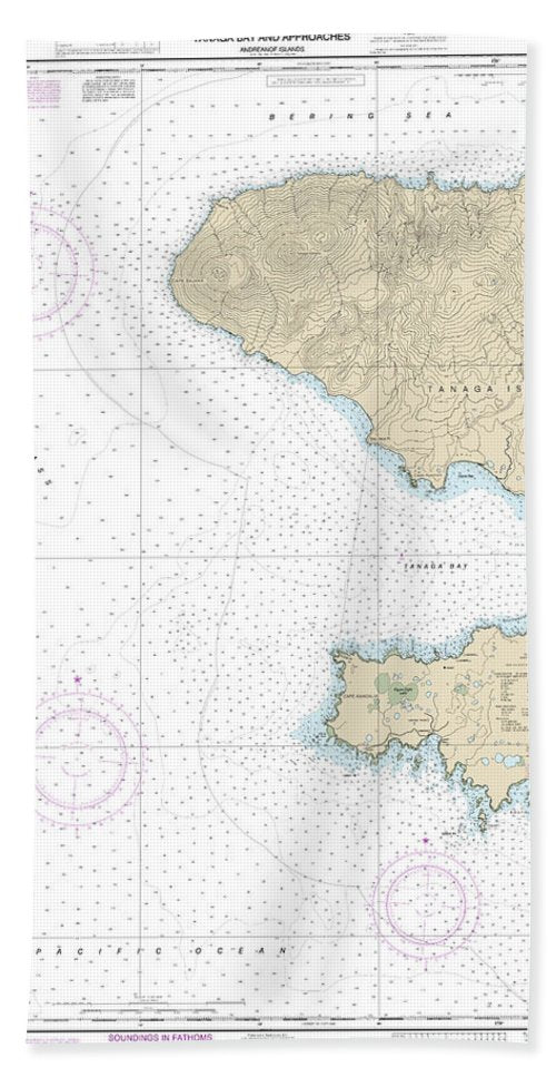 Nautical Chart-16462 Andrenof Islands Tanga Bay-approaches - Bath Towel