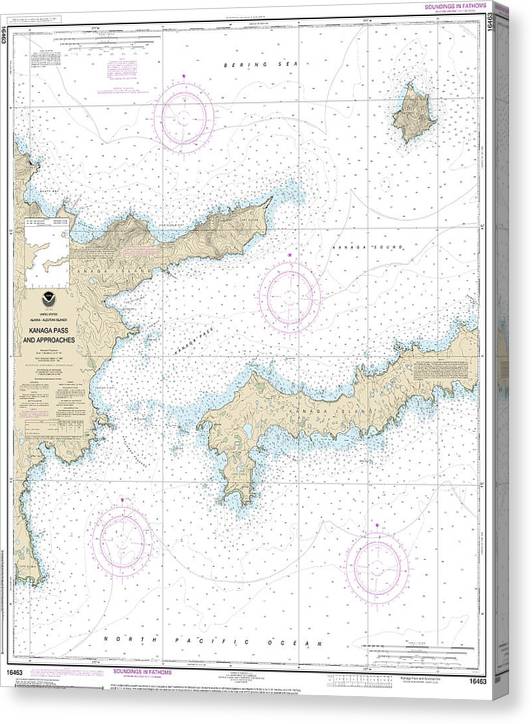 Nautical Chart-16463 Kanaga Pass-Approaches Canvas Print