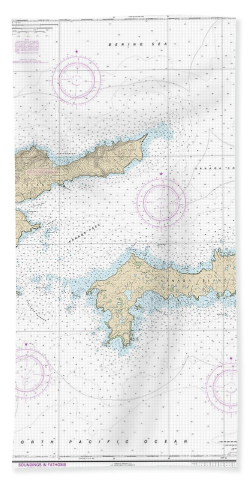 Nautical Chart-16463 Kanaga Pass-approaches - Bath Towel