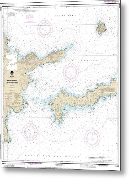 A beuatiful Metal Print of the Nautical Chart-16463 Kanaga Pass-Approaches - Metal Print by SeaKoast.  100% Guarenteed!