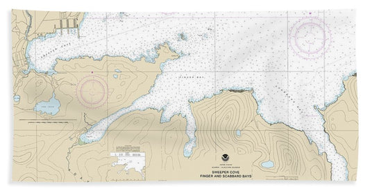 Nautical Chart-16476 Sweeper Cove, Finger-scabbard Bays - Bath Towel