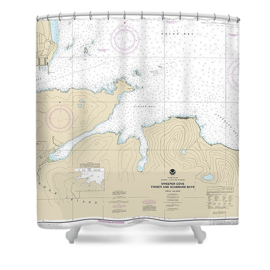 Nautical Chart 16476 Sweeper Cove, Finger Scabbard Bays Shower Curtain