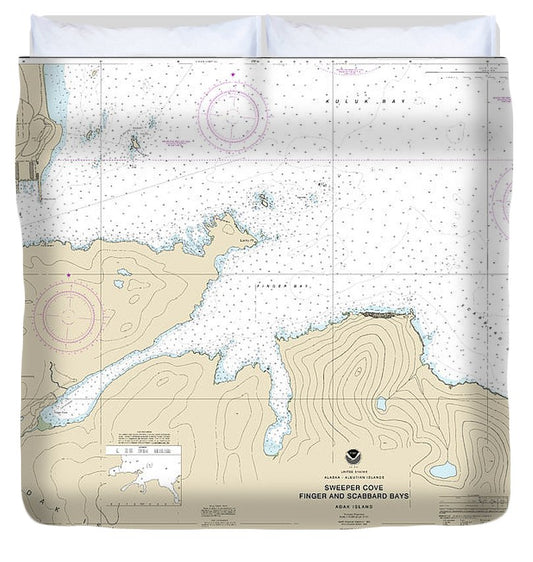 Nautical Chart 16476 Sweeper Cove, Finger Scabbard Bays Duvet Cover