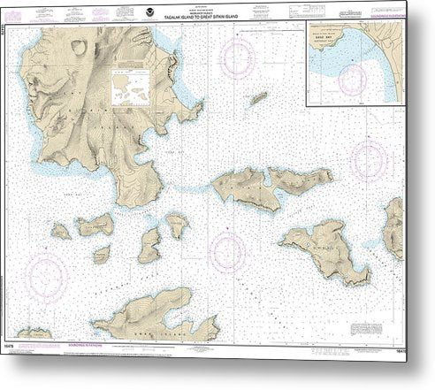 A beuatiful Metal Print of the Nautical Chart-16478 Tagalak Island-Great Sitkin Island, Sand Bay-Northeast Cove - Metal Print by SeaKoast.  100% Guarenteed!