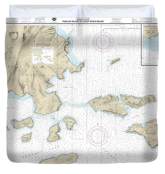 Nautical Chart 16478 Tagalak Island Great Sitkin Island, Sand Bay Northeast Cove Duvet Cover
