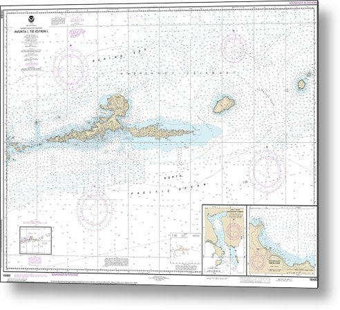 A beuatiful Metal Print of the Nautical Chart-16480 Amkta Island-Igitkin Island, Finch Cove Seguam Island, Sviechnikof Harbor, Amilia Island - Metal Print by SeaKoast.  100% Guarenteed!