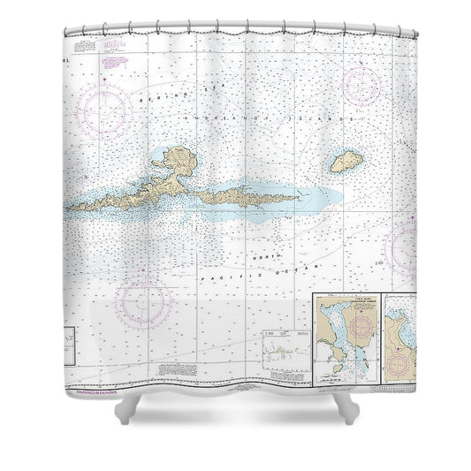 Nautical Chart 16480 Amkta Island Igitkin Island, Finch Cove Seguam Island, Sviechnikof Harbor, Amilia Island Shower Curtain
