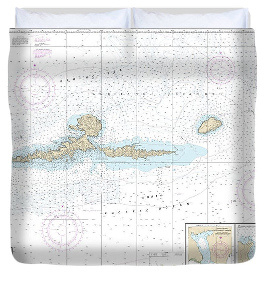 Nautical Chart 16480 Amkta Island Igitkin Island, Finch Cove Seguam Island, Sviechnikof Harbor, Amilia Island Duvet Cover
