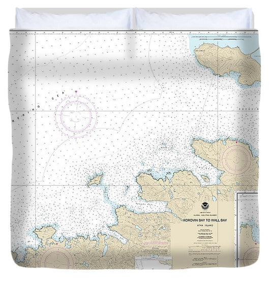 Nautical Chart 16487 Korovin Bay Wall Bay Atka Island, Martin Harbor Duvet Cover
