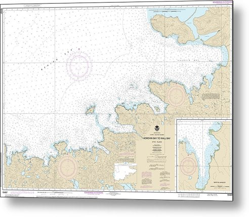 A beuatiful Metal Print of the Nautical Chart-16487 Korovin Bay-Wall Bay-Atka Island, Martin Harbor - Metal Print by SeaKoast.  100% Guarenteed!