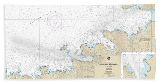 Nautical Chart-16487 Korovin Bay-wall Bay-atka Island, Martin Harbor - Bath Towel