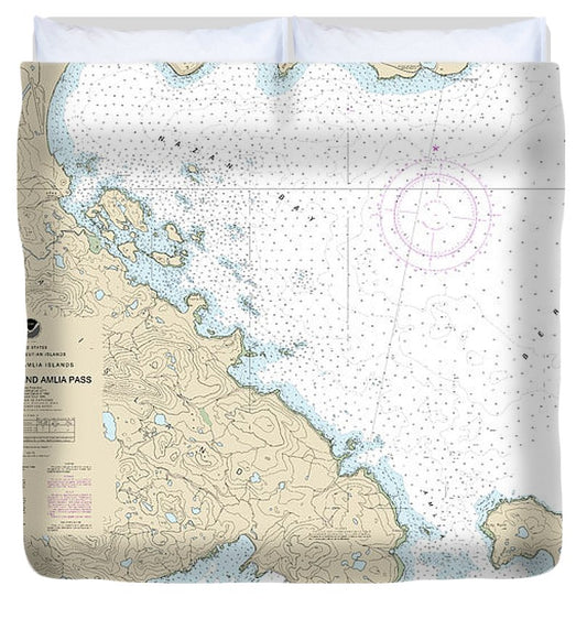 Nautical Chart 16490 Nazan Bay Amilia Pass Duvet Cover