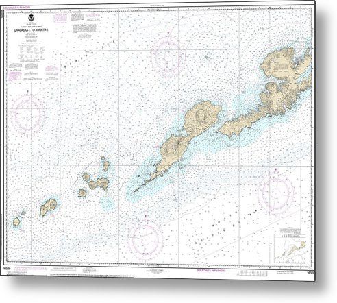A beuatiful Metal Print of the Nautical Chart-16500 Unalaska L-Amukta L - Metal Print by SeaKoast.  100% Guarenteed!