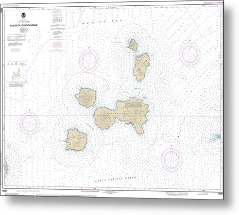 A beuatiful Metal Print of the Nautical Chart-16501 Islands-Four Mountains - Metal Print by SeaKoast.  100% Guarenteed!