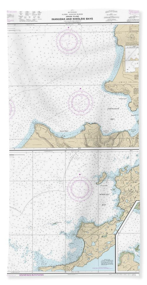Nautical Chart-16511 Inanudak Bay-nikolski Bay, Umnak L, River-mueller Coves - Beach Towel