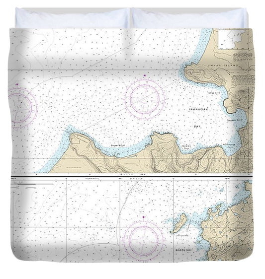 Nautical Chart 16511 Inanudak Bay Nikolski Bay, Umnak L, River Mueller Coves Duvet Cover