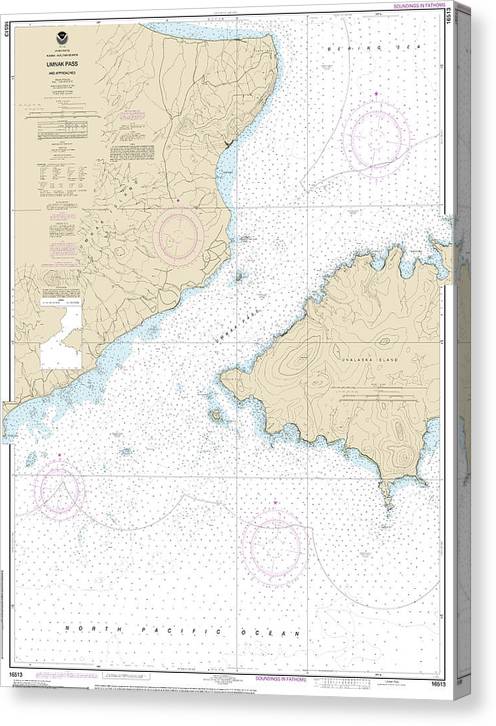 Nautical Chart-16513 Unalaska Island Umnak Pass-Approaches Canvas Print