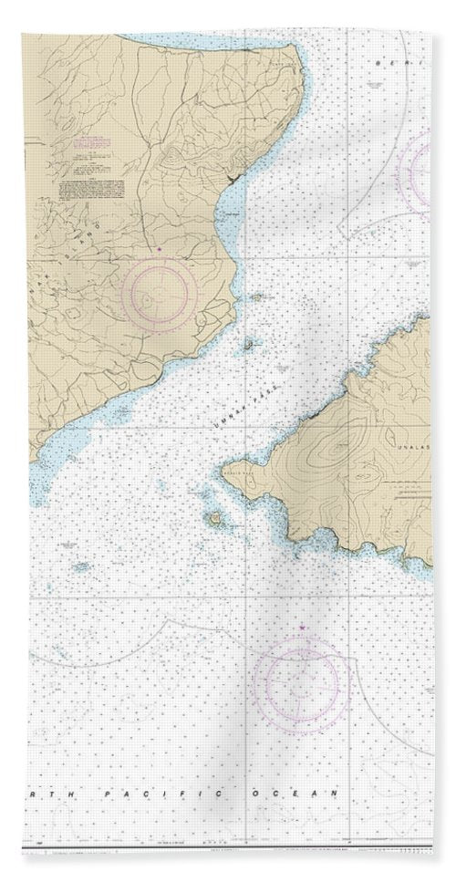 Nautical Chart-16513 Unalaska Island Umnak Pass-approaches - Bath Towel
