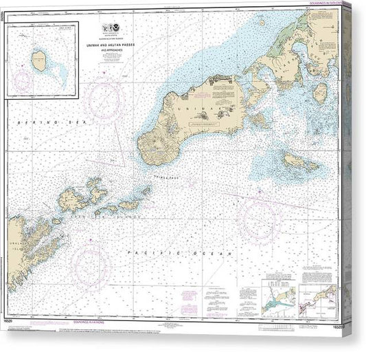 Nautical Chart-16520 Unimak-Akutan Passes-Approaches, Amak Island Canvas Print