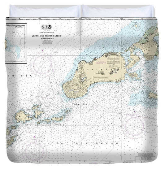 Nautical Chart 16520 Unimak Akutan Passes Approaches, Amak Island Duvet Cover