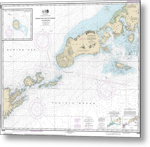 A beuatiful Metal Print of the Nautical Chart-16520 Unimak-Akutan Passes-Approaches, Amak Island - Metal Print by SeaKoast.  100% Guarenteed!