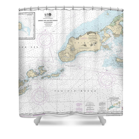 Nautical Chart 16520 Unimak Akutan Passes Approaches, Amak Island Shower Curtain