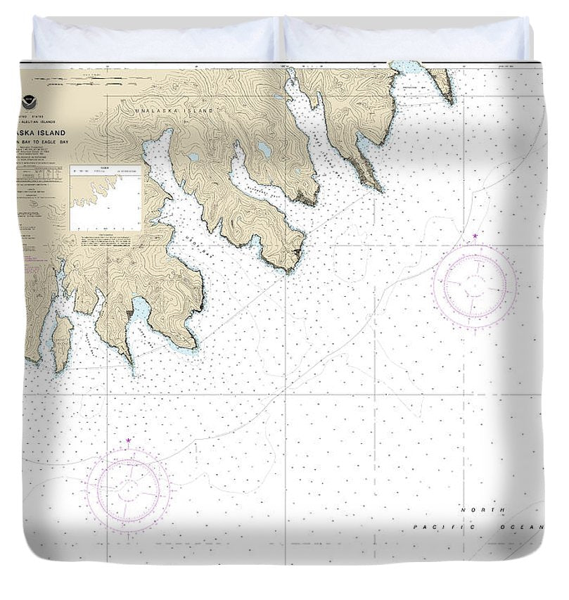 Nautical Chart 16521 Unalaska Island Protection Bay Eagle Bay Duvet Cover Nautical Products