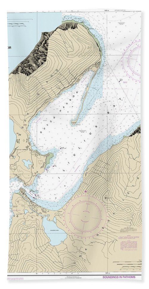 Nautical Chart-16529 Dutch Harbor - Bath Towel