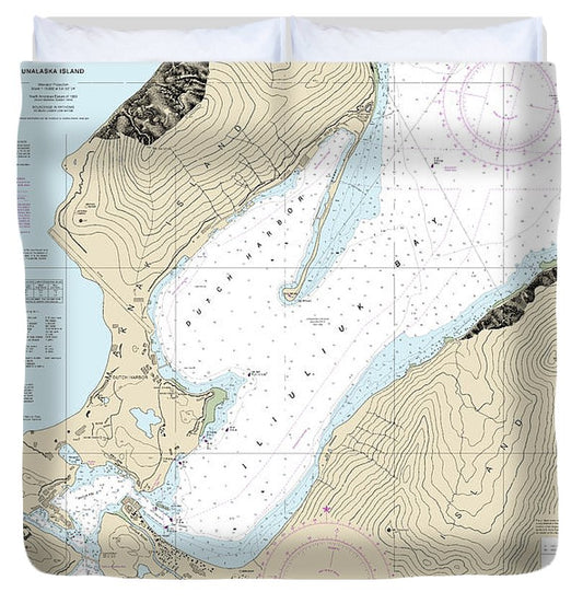 Nautical Chart 16529 Dutch Harbor Duvet Cover