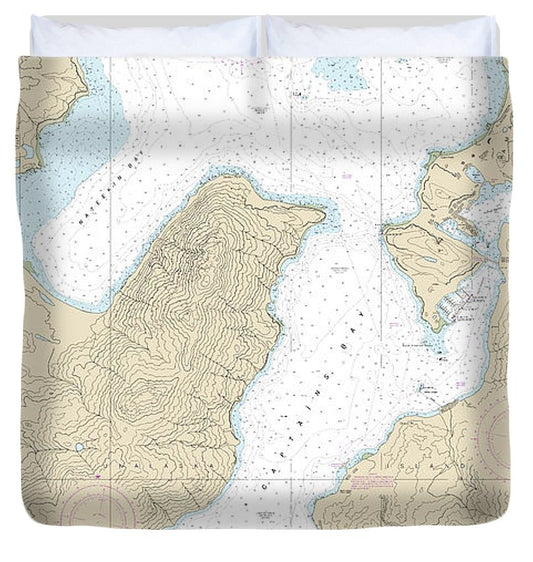Nautical Chart 16530 Captains Bay Duvet Cover