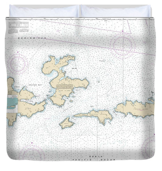 Nautical Chart 16531 Krenitzan Islands Duvet Cover