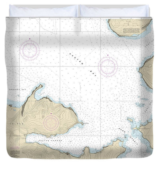 Nautical Chart 16532 Akutan Bay, Krenitzin Islands Duvet Cover