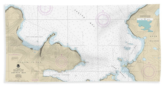 Nautical Chart-16532 Akutan Bay, Krenitzin Islands - Beach Towel