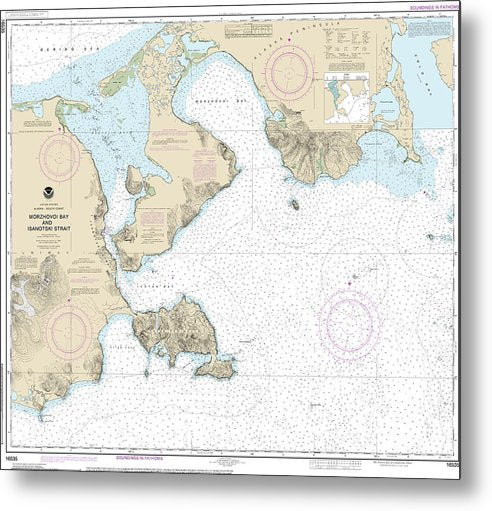 A beuatiful Metal Print of the Nautical Chart-16535 Morzhovoi Bay-Isanotski Strait - Metal Print by SeaKoast.  100% Guarenteed!