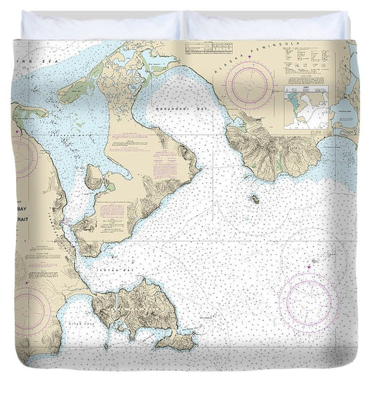 Nautical Chart 16535 Morzhovoi Bay Isanotski Strait Duvet Cover