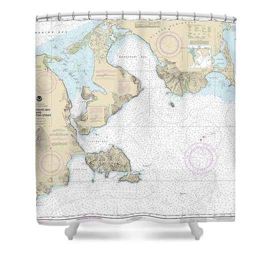 Nautical Chart 16535 Morzhovoi Bay Isanotski Strait Shower Curtain