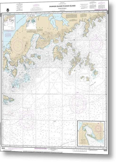 A beuatiful Metal Print of the Nautical Chart-16540 Shumagin Islands-Sanak Islands, Mist Harbor - Metal Print by SeaKoast.  100% Guarenteed!