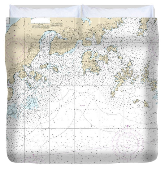 Nautical Chart 16540 Shumagin Islands Sanak Islands, Mist Harbor Duvet Cover